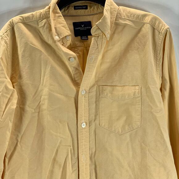 AMERICAN EAGLE OUTFITTERS Men's Yellow Seriously Soft Button-Up Shirt SZ M - Picture 3 of 13